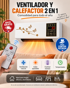 ClimaWall 2 en 1 – Ventilador y Calefactor Eléctrico de Pared con Control Remoto